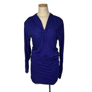 BCBGmaxazria Women's dress S purple blue long sleeve mini faux wrap jersey knit